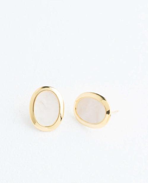 Ivory & Gold Oval Studs Earrings, Ethically Made Jewelry