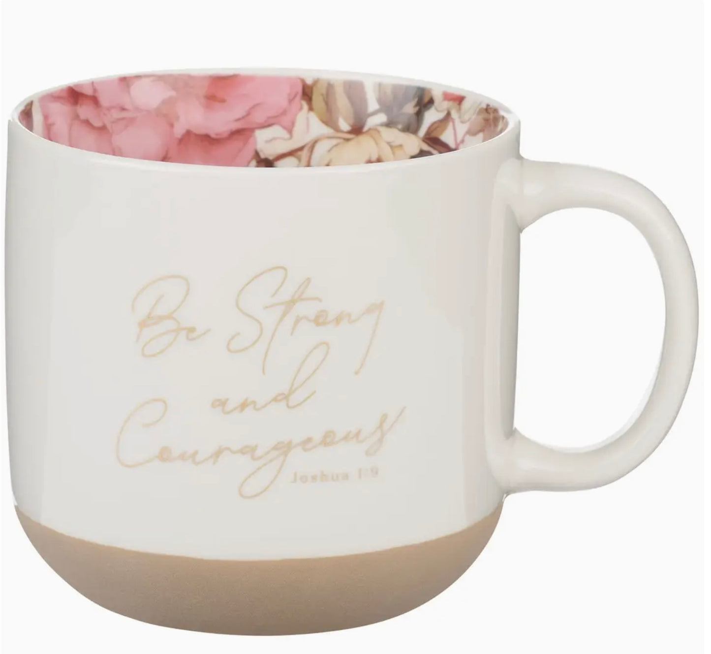White Floral Mug - Strong and Courageous