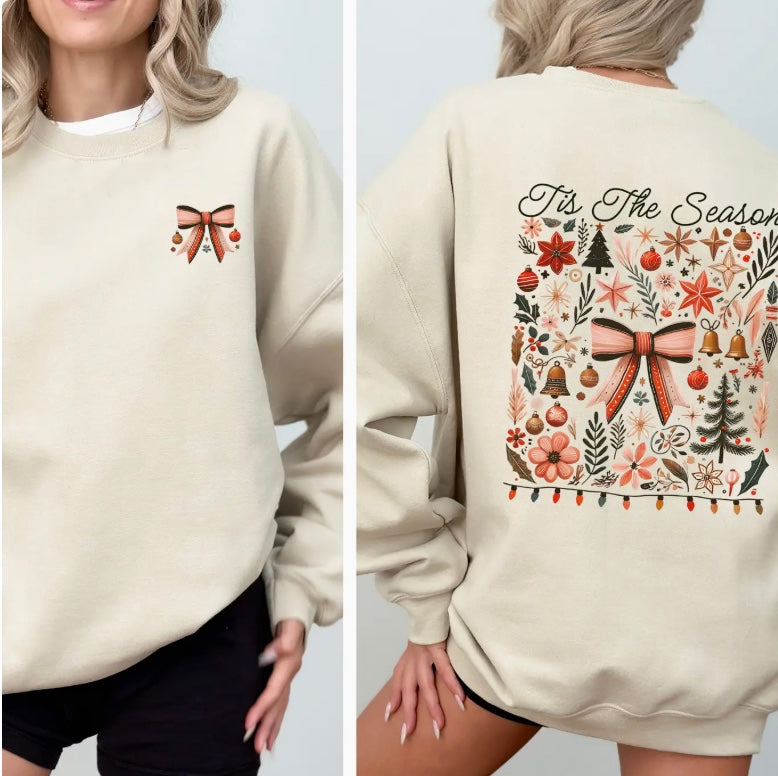 'Tis the Season Nostalgic Christmas Sweatshirt in Sand