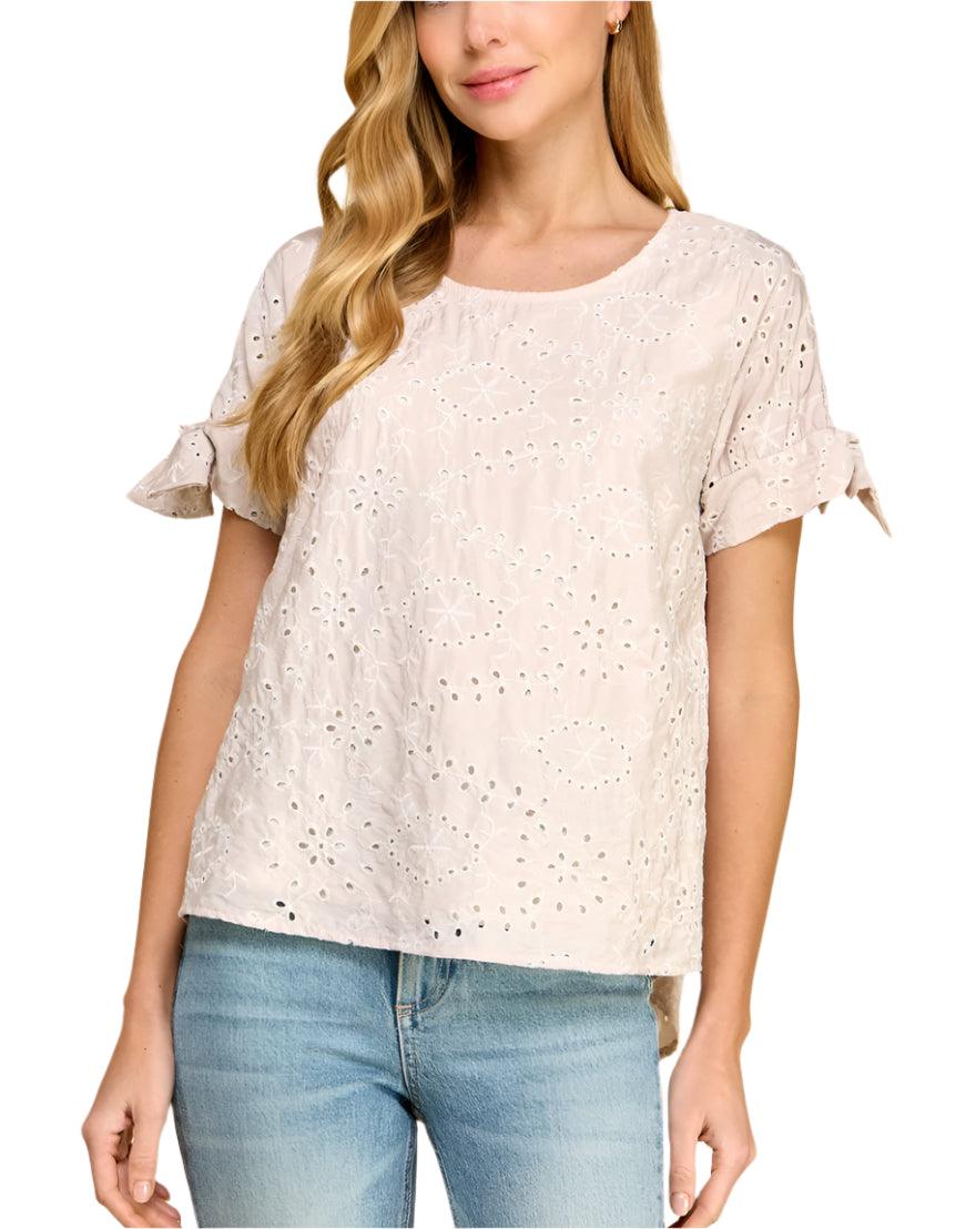 Taupe Eyelet Blouse - Made in USA