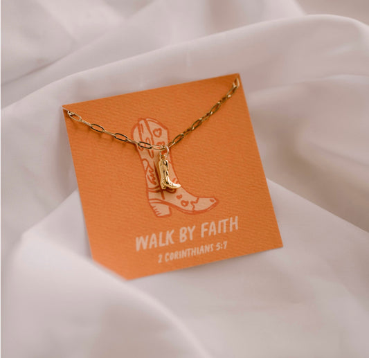Walk by Faith Cowgirl Boot Gold Necklace