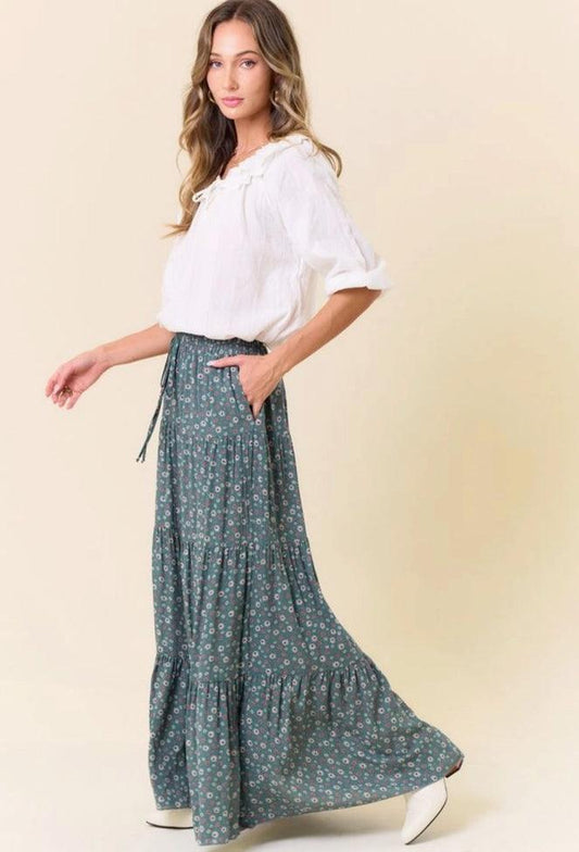 Agave Paisley Floral Layered Maxi Skirt - Made in USA - Kin Trading Post