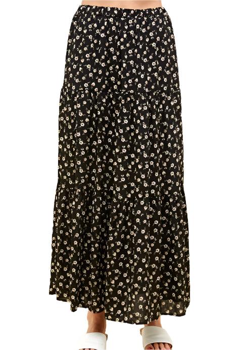 Black Floral Layered Maxi Skirt - Made in USA - Kin Trading Post