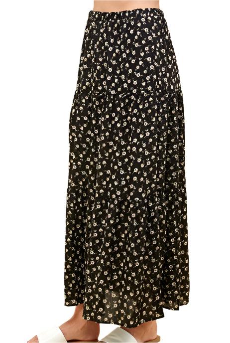 Black Floral Layered Maxi Skirt - Made in USA - Kin Trading Post
