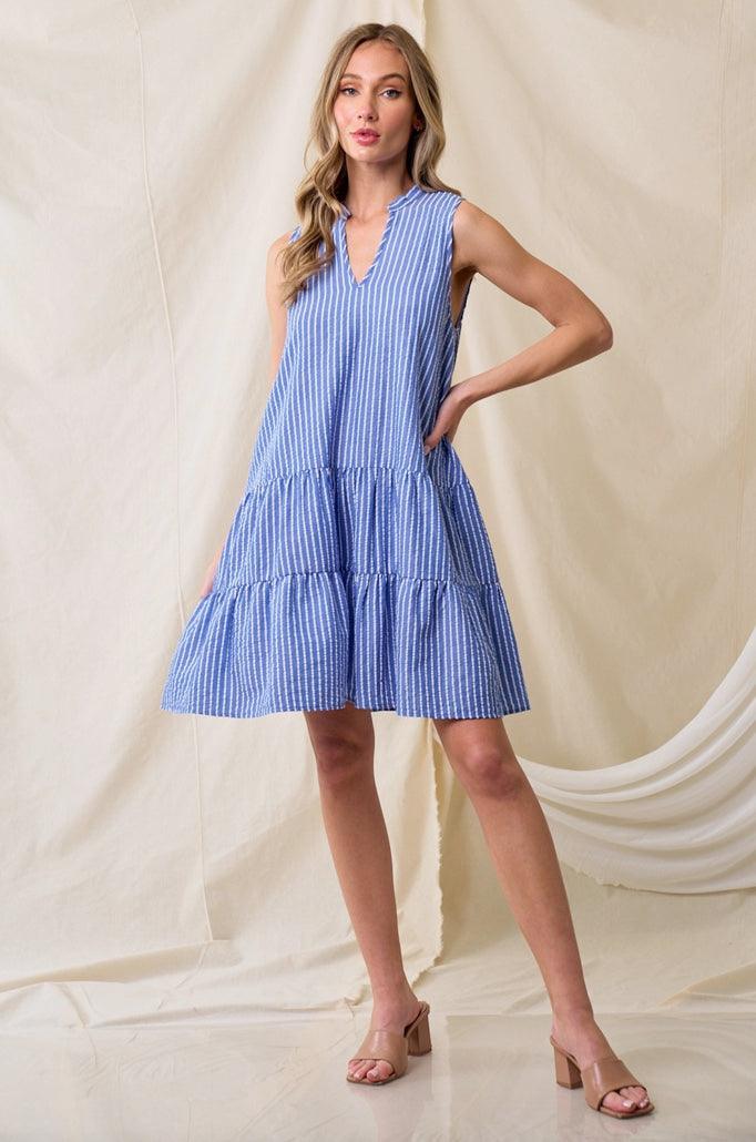 Blue and White Striped Sleeveless Dress - Kin Trading Post