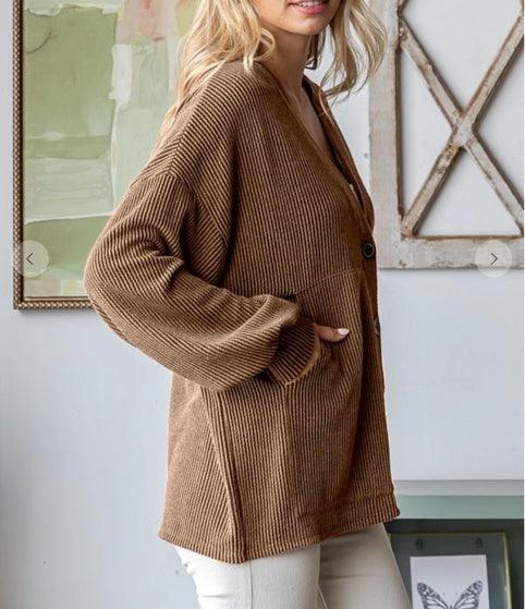 Chestnut Brown Knit Cardigan - Made in USA - Kin Trading Post