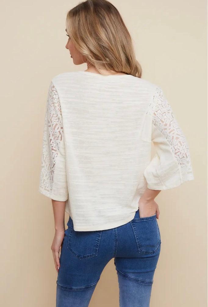 Creamy Lace Sleeve Top - Made in USA - Kin Trading Post