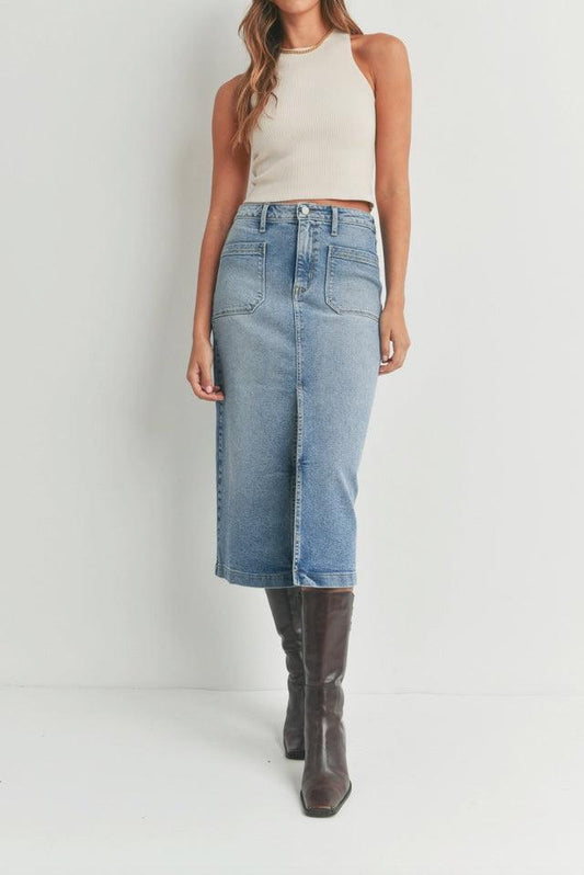 Denim Jean Midi Skirt - Made in USA - Kin Trading Post