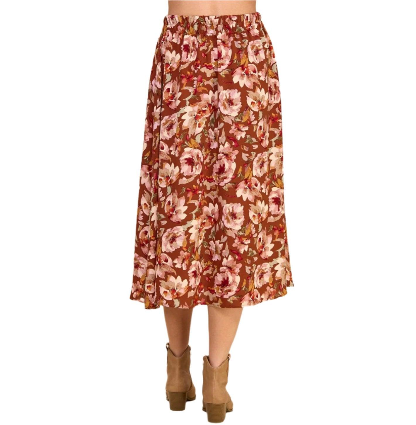 Floral Layered Maxi Skirt - Red/Brown - Made in USA - Kin Trading Post