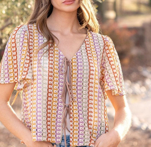 Front-Tie Knit Top Multi-Color - Kin Trading Post