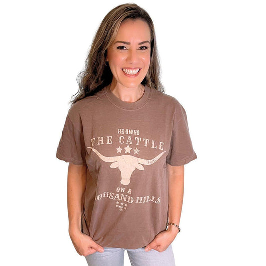 He Owns the Cattle on A Thousand Hills Brown T-Shirt - Kin Trading Post