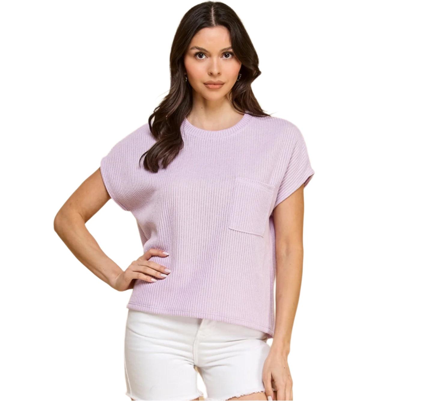 Lavender Knit Short Sleeve Top - Made in USA - Kin Trading Post
