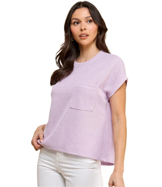 Lavender Knit Short Sleeve Top - Made in USA - Kin Trading Post