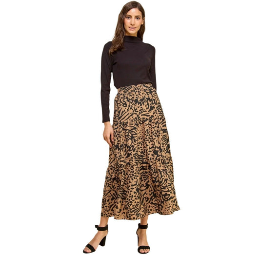 Layered Maxi Skirt - Black & Tan - Made in USA - Kin Trading Post