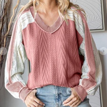 Mauve Cable Knit Lace Long Sleeve - Made in USA - Kin Trading Post