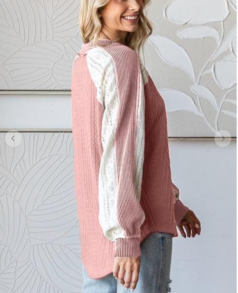 Mauve Cable Knit Lace Long Sleeve - Made in USA - Kin Trading Post