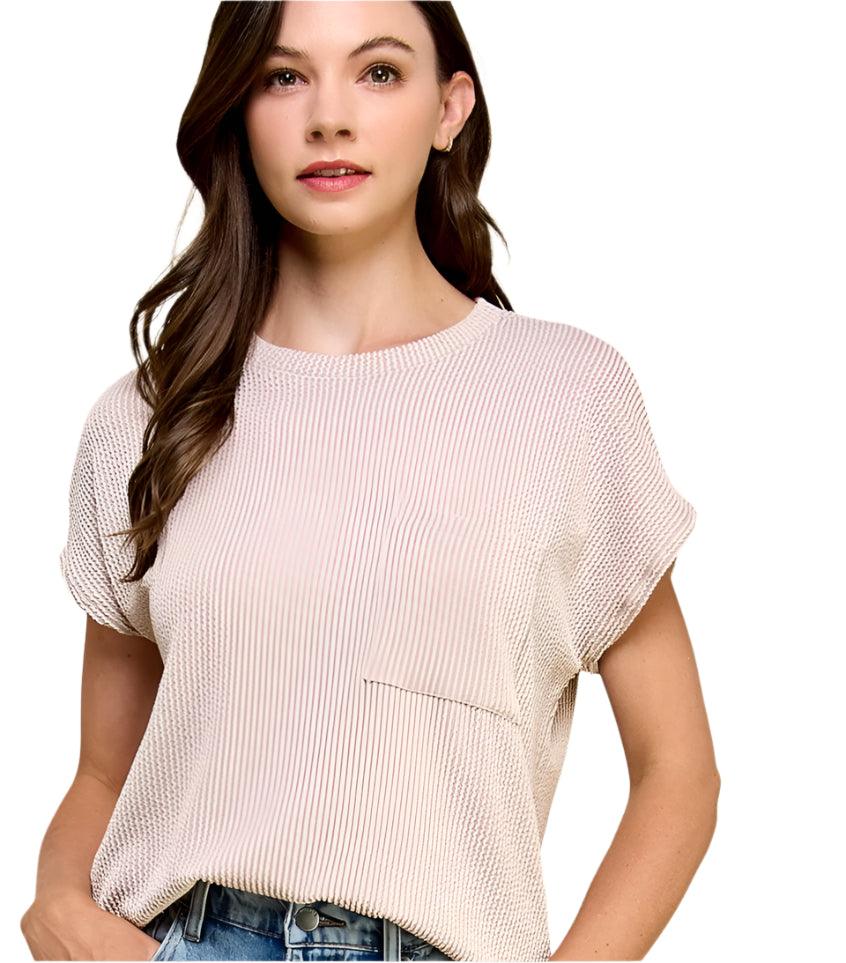 Oat Ribbed Short Sleeve Top - Made in USA - Kin Trading Post