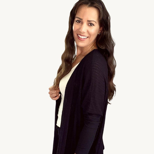 Open Knit Cardigan in Black - Made in USA - Kin Trading Post