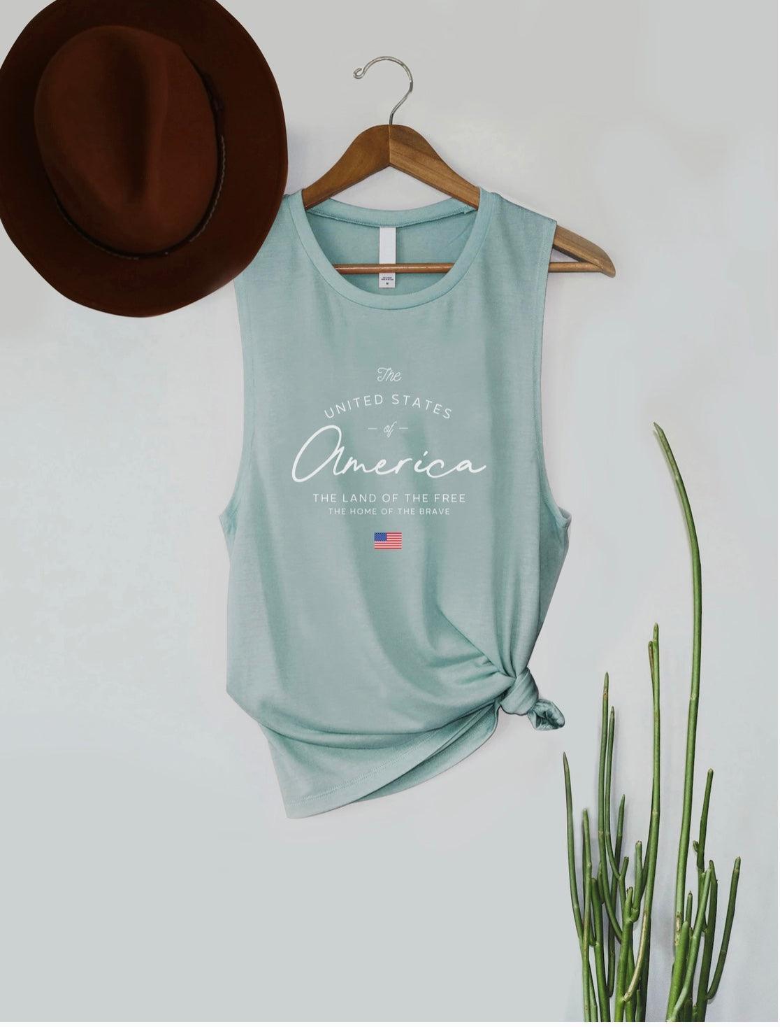 Patriotic Tank Top for Women - Heather Dusty Blue - Kin Trading Post