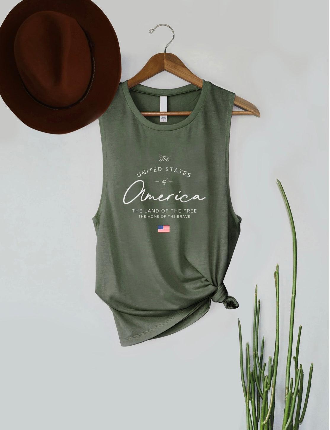 Patriotic Tank Top for Women - Olive Green - Kin Trading Post