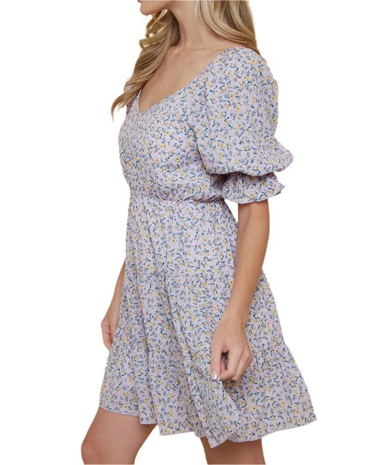 Ruffled Lavender Purple Floral Dress - Kin Trading Post
