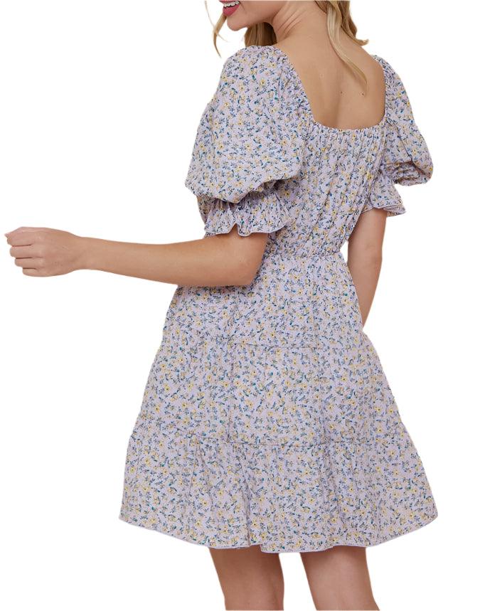 Ruffled Lavender Purple Floral Dress - Kin Trading Post