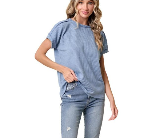 Short Sleeve Soft Ribbed Top - Made in USA - Kin Trading Post