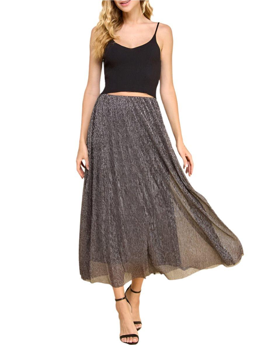 Silver Black Maxi Skirt- Made in USA - Kin Trading Post