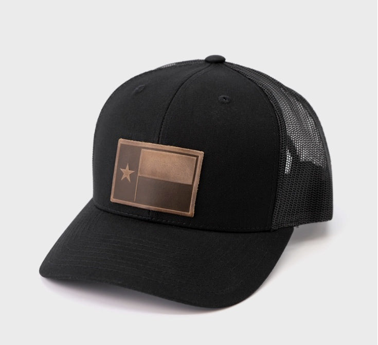 Texas Flag Leather Patch Snapback, Black