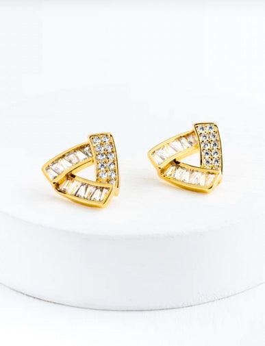 Triangle Gold and Zircon Stone Earrings