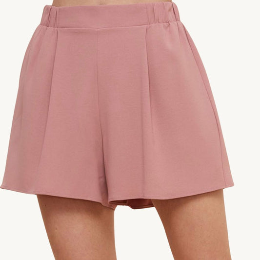 Front View Mauve Pleate Dressy Shorts, Made in USA