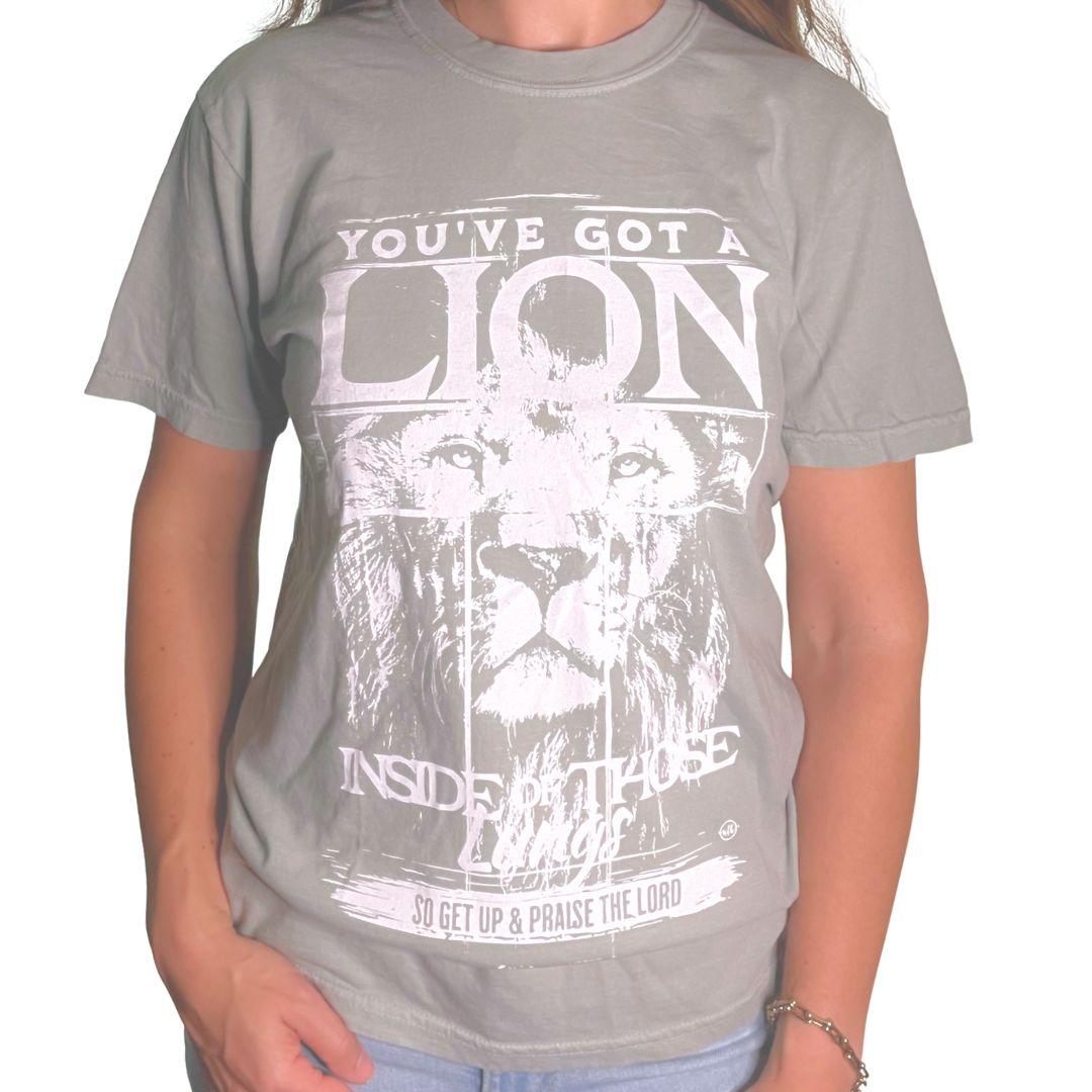 Lion and Cross T-Shirt, Comfort Colors Sandstone Color