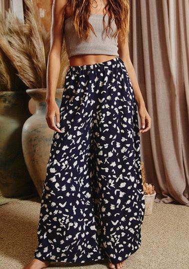 Navy and White Palazzo Style Pants, Made in USA