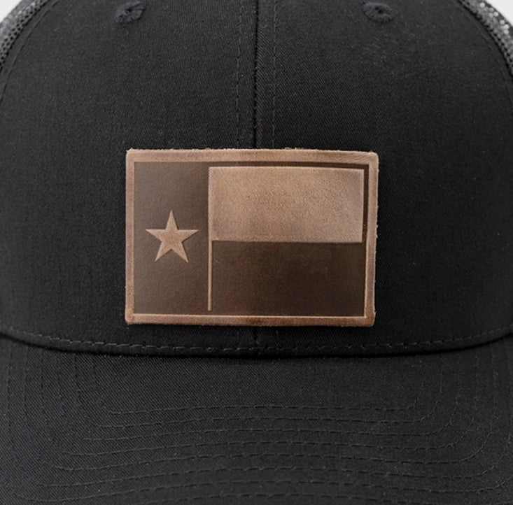 Texas Flag Leather Patch, Black Hat