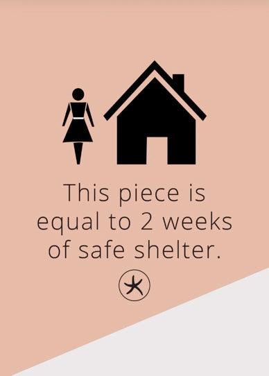 This piece is equal to 2 weeks of safe shelter.