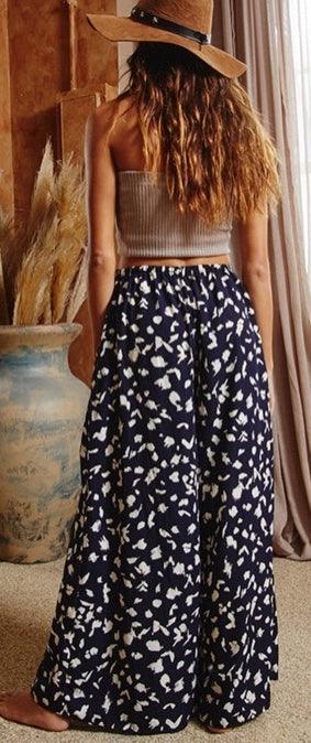Navy and White Palazzo Style Pants, Back, Made in USA