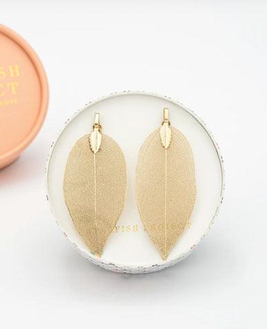 Natural Leaf Earrings in Gold