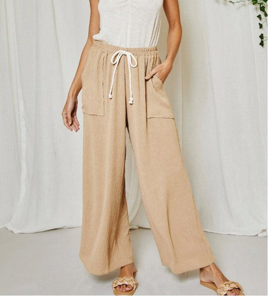 Taupe Wide Leg Pants with Pockets