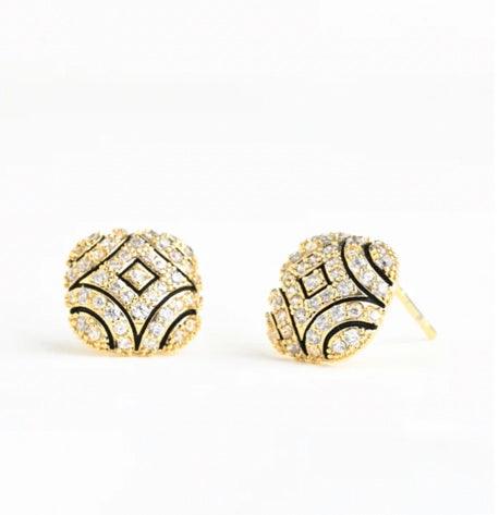 Black Gold and Zirconia Stone Stud Earrings