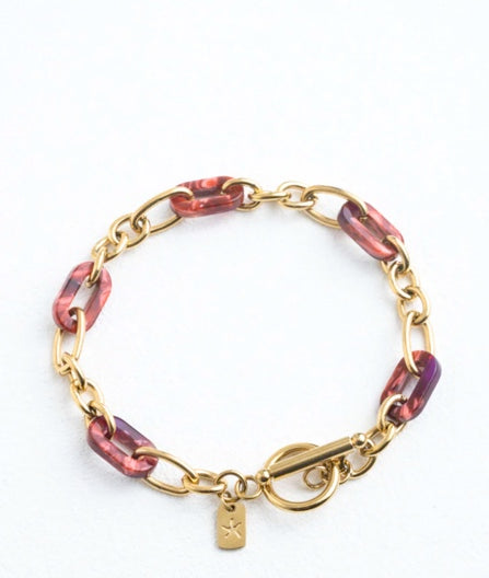 Gold & Blush Red Resin Link Bracelet