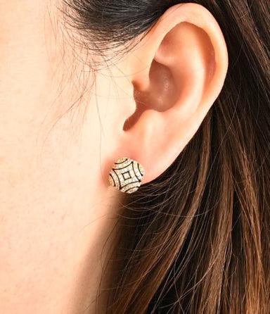 Black Gold and Zirconia Stone Stud Earrings Model