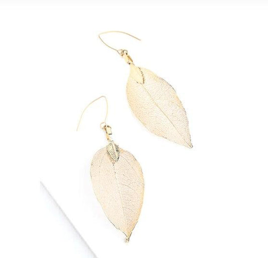 Natural Leaf Earrings in Gold - Kin Trading Post