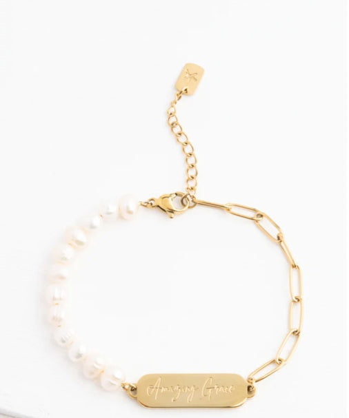 Amazing Grace Bracelet, Half Pearl and Half Gold Links