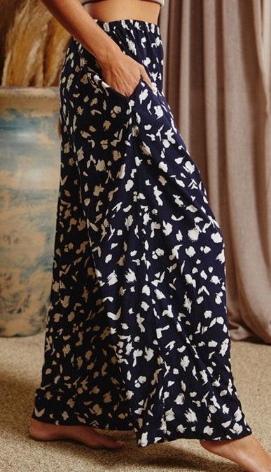 Navy and White Palazzo Style Pants, With Pockets, Made in USA