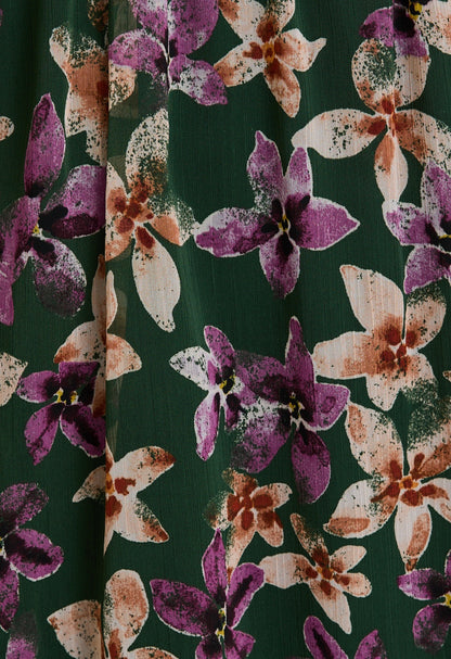 Hunter Green Floral Long Sleeve Tiered Dress