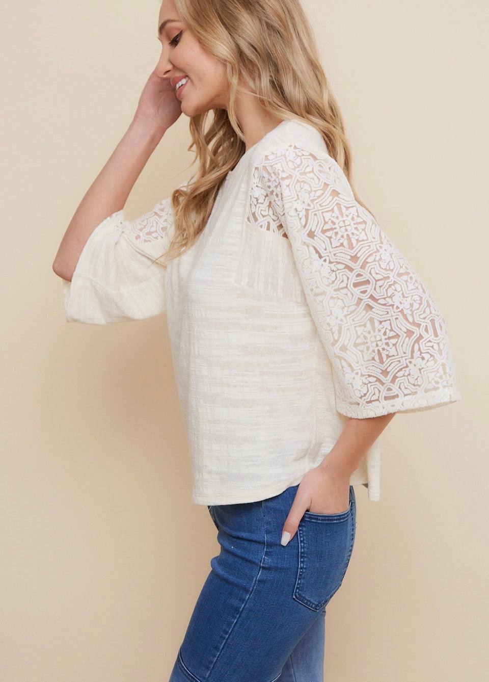 Creamy Lace Sleeve Top