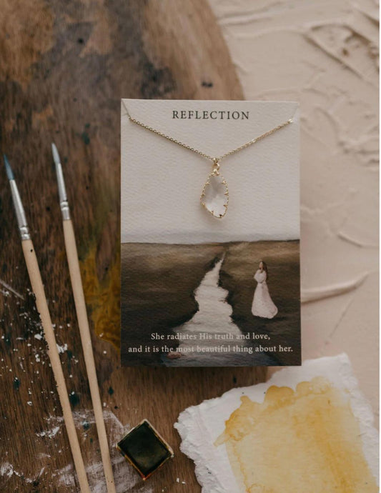 Reflection Necklace - Clear Stone on Gold Chain