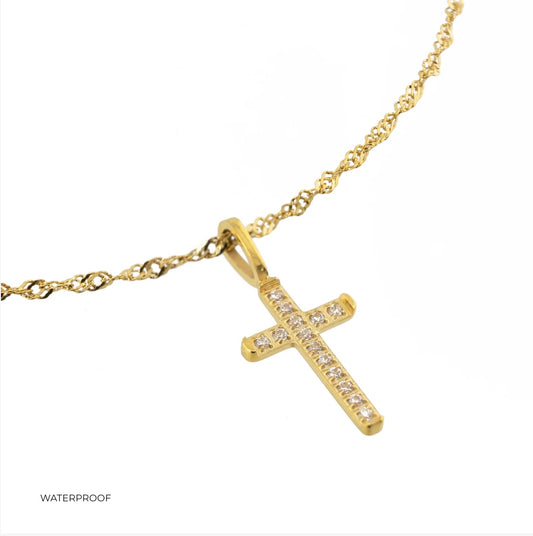 Gold Cross Crystal Necklace Demi Fine Waterproof