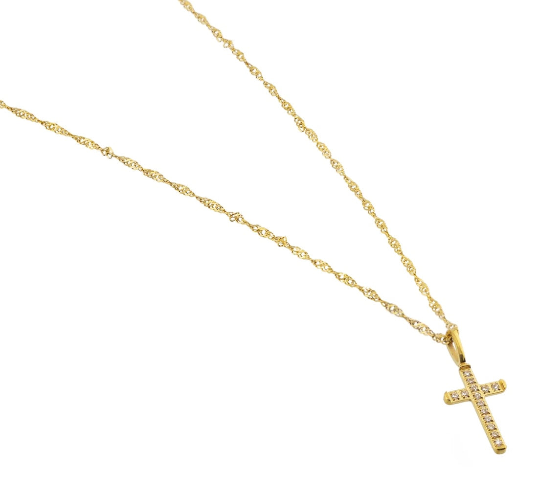 Gold Cross Crystal Necklace Demi Fine Waterproof