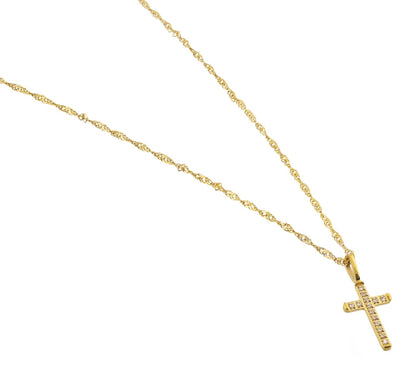 Gold Cross Crystal Necklace Demi Fine Waterproof